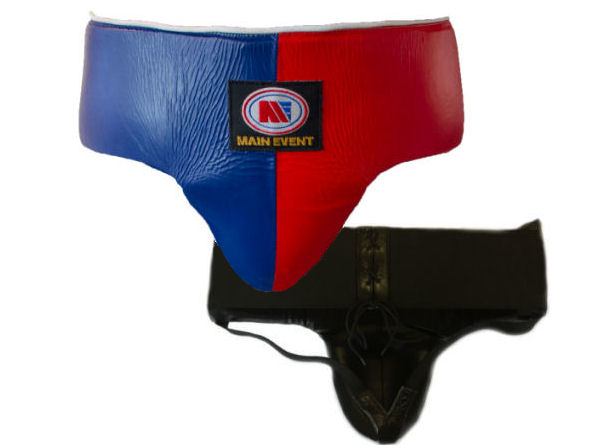 Main Event Boxing Pro Leather Groin Guard Protector Blue Red